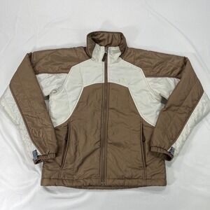 The North Face Two Tone Ivory Brown Light Weight Puffer Jacket Women's Small‎